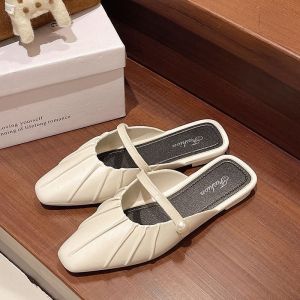 Free Shipping Baotou WomenS Half-Slipper Summer New Style Pearl Square-Toe Low-Heel Soft-Soled Comfortable And Fashionable Slipper For Women
