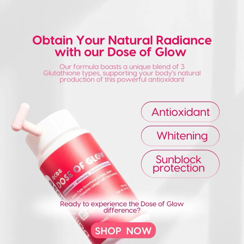 Daily Dose DOSE OF GLOW Glutathione 60 Capsules Antioxidant Whitening Oral  Sunblock Protection
