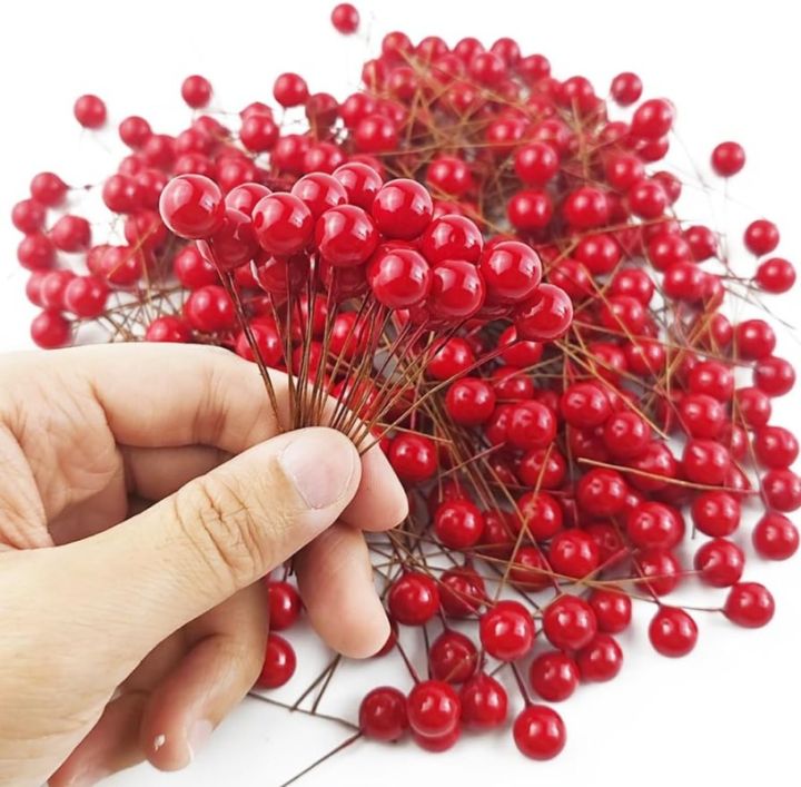 400 Baies De Houx Artificielles Givrées Sur Fil - Décoration Noël, Couronnes, Sapin, DIY