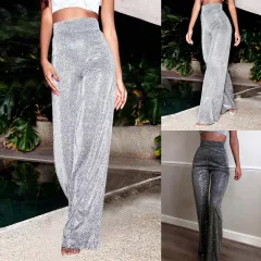 Plus Size Pants for Women Glitter Sequin High Waisted Bell Bottom Flared  Stretchy Home Casual Pants 