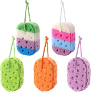 Bộ 5 miếng bọt biển tắm mềm mại làm từ sợi tự nhiên dịu nhẹ giúp làm sạch và tẩy tế bào chết cho cơ thể thích hợp cho cả nam và nữ màu sắc ngẫu nhiên (màu sắc bắt mắt).