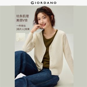 Giordano Beau Monde Women V-neck ribbed knit cropped cardigan Free Shipping 13356608