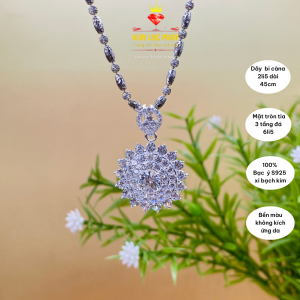 Dây chuyền bạc bạc ý S925 xi bạch kim kiểu Bi cà na 2li5 Mặt dây chuyền bạc xi kim tròn tia đá chủ 6li5 đá moissanite Mỹ D/FL kiểm định GRA đẹp Vòng cổ bạc mạ vàng trắng thiết kế sang trọng và đẳng cấp - KIM LỘC PHÁT DBCN2li5
