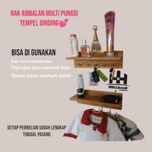 RAK AMBALAN KAYU PLUS KAPSTOK KAYU MULTIPUNGSI/TEMPAT GANTUNGAN KUNCI TEMPEL DINDING AESTETIC