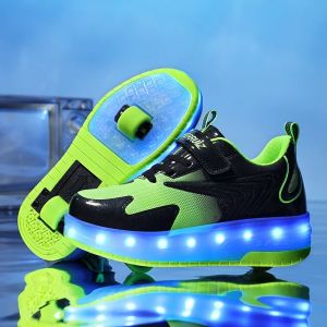 Two Wheels Childrens Led Light Roller Skate Shoes For Kids Boys Girls Luminous Sneakers Skateboard USB Charging