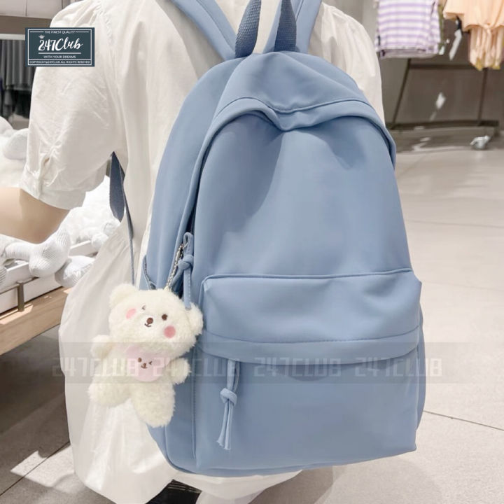 247CLUB Korean Version Lovely Student Schoolbag New Solid Color Backpack Leisure Travel Bag