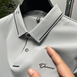 TREND JY-JY6591เสื้อโปโลผ้าลื่นกาวไร้ร่องรอยผู้ชาย เสื้อแขนสั้นทรงเข้ารูปลำลองธุรกิจสไตล์เรียบง่าย สีเทา/สีเขียว/สีดำ