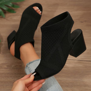 [Free Shipping] New Stylish Knitted Open-Toe Chunky-Heel High-Heeled Sandals For Women Available In Stock