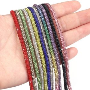 YUDESHUI 4mm Width Rhinestone Rope 4 Meters Length Multi-Color Rhinestone Cord Trim Multi-purpose Sparkling Round Tube Drawing Rope DIY Sewing