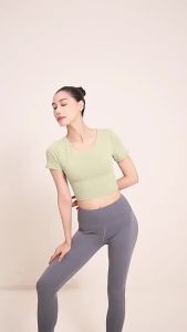 Thể thao thân trên tay ngắn tập thể dục Yoga với đệm ngực khô nhanh quần bó chạy bộ cho phụ nữ