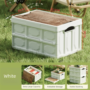 MECOME With Wooden Lid Foldable Storage Box Plastic Large Capacity Camping Storage Box Portable Multi-functional Car Trunk Storage Box Camping