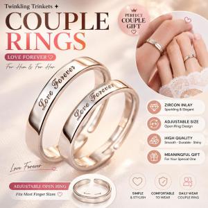 1Pair Couple Ring Adjustable Rings Korean Style Simple Fashion Zircon Couple Adjustable Open Rings with Diamond Inlay Costume Jewelry
