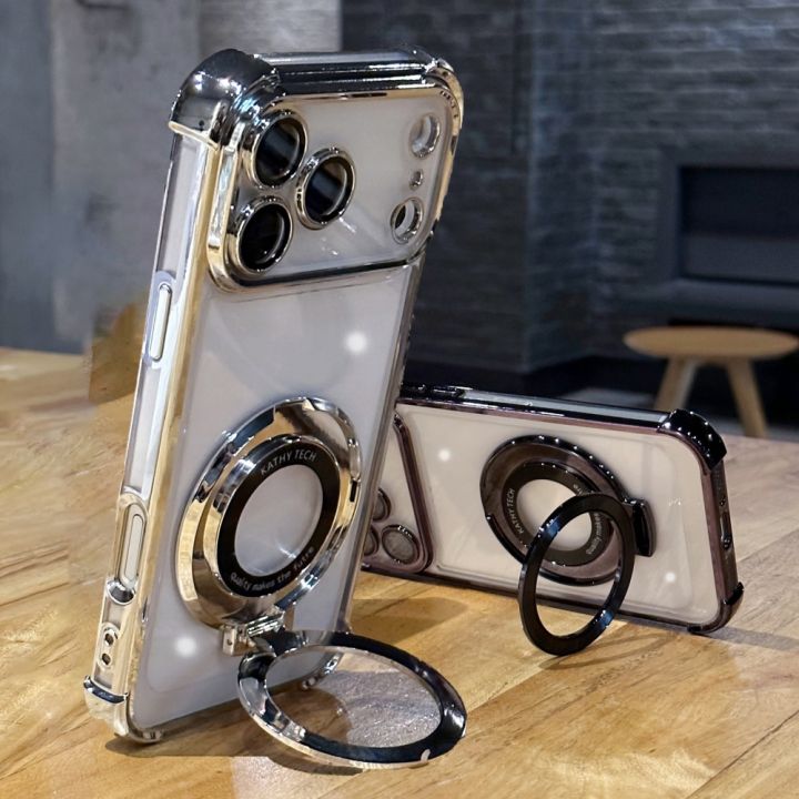 Luxury Shockproof Plating Bright Stand Case For IPhone 17 Air 16 15 14 