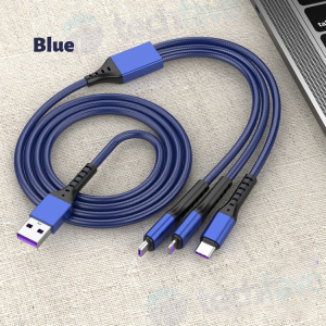 [SG] TechFave 3-In-1 5A Fast Charging Cable Type-C/iPhone IOS Lightning/Android Micro-USB Durable Braided Wire 1.2m