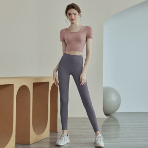 AE Yoga Clothes for Women 2025 New solid color short-sleeve suit for professional Pilates sports running and fitness training