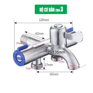 Van nước chia 3 cổng xả Chất liệu SUS Inox 304 Stainess Steel ren 20mm 21mm Minh House