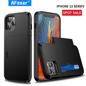 Armor Slide Card Case For iPhone 11 12 Pro Max Mini XS Max XR X SE 7 8 Plus Card Slot Holder Cover For iPhone12 6.7 6.1 5.4 2020