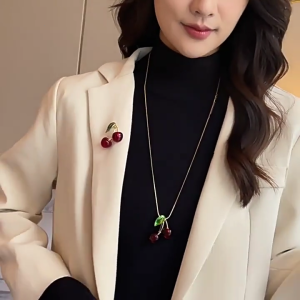 Fashion Cherry Brooch Pin Cloth Accessory Decorative Hat Pin Alloy Texture Suitable for Dresses Bags and Hats Decorating