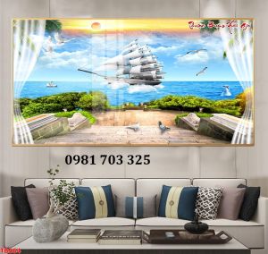 Tranh gạch 3D thuyền buồm