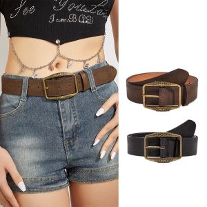 *Ready Stock*American Retro Print Belt Y2K Versatile Decorative Belt Fashionable Alloy Buckle PU Leather Belt