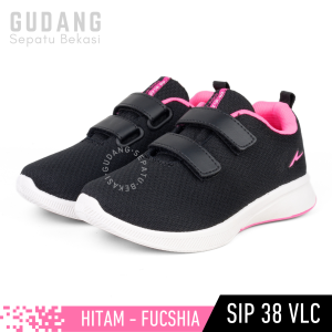 Sepatu Sekolah Anak Perempuan TK SD Kelas 1 2 3 4 5 Usia 6 7 8 9 10 11 Tahun Ando SIP 38 Perekat Tempel Hitam Fusia