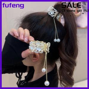 fufeng Fashion Rhinestone Tassel Hair Claws Flowers Hair Clip Women Barrettes Ponytail Holder Hairpins Hair Accessories Gifts