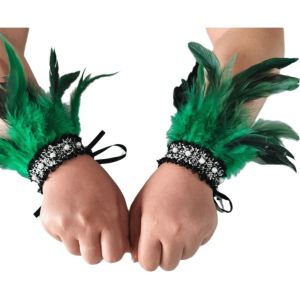 ZSDN MALL Pearl Feather Wrist Cuffs Lace Adjustable Plume Bracelet Fashion Gloves Halloween Arm Cuff Carnival