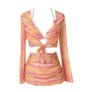 IEAGO Original Female 4in1 Swimsuit Separated Beachwear Party Bathing Wear Long-sleeve Cover-up Swimwear Summer Bikini Set