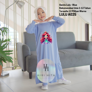 Hirihita Lulu A025 Baju Gamis Lulu Anak Perempuan Sablon Princess Moana 12 Warna 1-12 Tahun