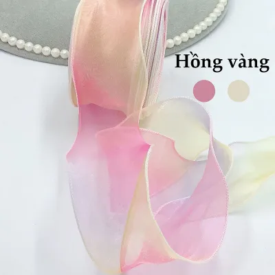 Ruy băng voan cầu vồng ruy băng đuôi cá viền sóng 6cm