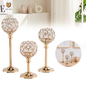 Chic Metal Crystal Bowl Candelabras Set of 3 with Tall Votive Candle Holders for Elegant Table Centerpieces