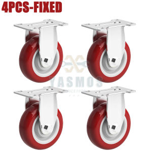 4PCS Red Pu Caster Wheels Heavy Duty Swivel 4pcs/Set (With Lock/Without Lock) Smooth Trolley Wheel