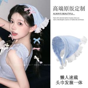 ผ้าโพกศีรษะลูกไม้ทรงสามเหลี่ยมสไตล์ย้อนยุคแบบฝรั่งเศสสำหรับผู้หญิง เครื่องประดับผม