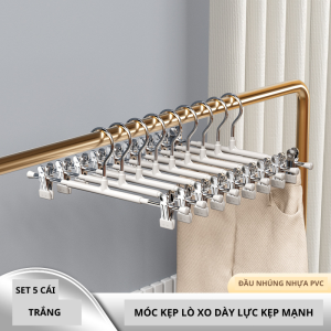 Set 5 móc kẹp váy quần áo liền mạch chất liệu inox 2 đầu kẹp nhúng nhựa PVC chống nhăn Akii Home MT23