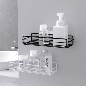 (Clearance) Iron Adhesive No Drilling Bathroom Shelf Storage Rack Multifuction Shelves Kitchen Toilet Organizer Wall Mounted