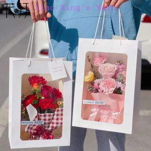 Túi giấy mặt kính đựng hoa quà tặng dày dặn sang trọng | Xiaoxingyarn