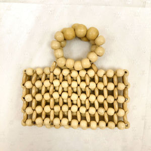 Retro-style new model ins The same style of hand-woven clutch bag natural wood bead handbag transparent beach square bag