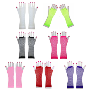 Ladies Punk Rock Fishnet Short Gloves 1 Pair Neon Colours Fingerless Mesh Mitten for Cosplay Party Christmas Party