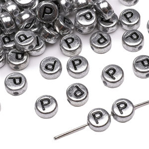 50pcs Silvery Acrylic Letter Beads Flat Alphabet Loose Spacer Beads For Handmade Bracelet Necklace Earring Keychain DIY Craft Jewelry Making Accessories