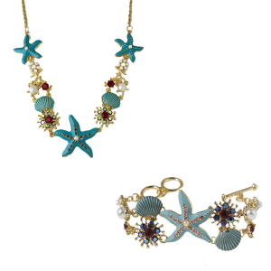 Womens Beach Styles Bracelet with Starfish Shell and Imitation Pearls Rhinestones Portable for Summer Fashion