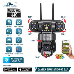 Camera giám sát SIM 4G 4K FULL HD 3 ống kính 3 màn hình không cần Wifi Zoom 10X đàm thoại 2 chiều hình ảnh hồng ngoại kép có màu ban đêm