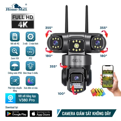 Camera giám sát SIM 4G 4K FULL HD 3 ống kính 3 màn hình không cần Wifi Zoom 10X đàm thoại 2 chiều hình ảnh hồng ngoại kép có màu ban đêm