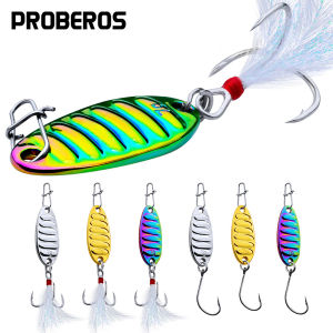 PROBEROS 1pcs Fishing Bait 1.5g-10g Metal Vibration Lure Long Shot Spinner Spoon Jig Hard Bait with Feather BKB Hook Fishing Tackle DW560