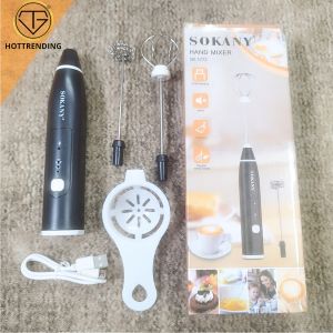 Máy tạo bọt cafe 3 tốc độ máy đánh trứng sokany cầm tay không giây hỗ trợ sạc pin tiện lợi sử dụng