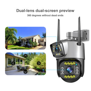 【Ready Stock】1080P Security Camera Outdoor Dual Lens Wireless Outside Cameras for Home Security IP66 Waterproof AI Tracking Light Alarm Color Night 2-Way Talk