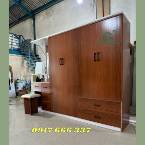 TỦ NHỰA QUẦN ÁO KÈM BÀN TRANG ĐIỂM GƯƠNG ĐÈN LED 4 CÁNH MÀU SỒI ĐỎ - VIDEO THỰC TẾ