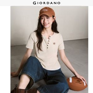 Giordano Women 【Online Exclusive】Tom and Jerry collaboration embroidered faux two-piece ribbed knit short-sleeved T-shirt Free Shipping 18326709
