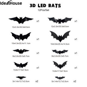 IDealHouse Store【Fast Delivery】3d Halloween Led Bats Light Bat Stickers Waterproof Decorative Wall Sticker For Home Decor Indoor Party Decorations