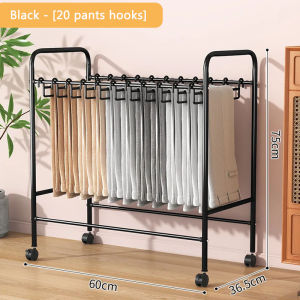 Movable Pants Organizer Rack With 20 Double Hangers Floor Standing Metal Pants Organizer Storage Multi Functional Hanger Rack Bedroom Clothes Drying Rack Laundry Room Towels Storage Trolley With 4 Rolling Wheels Space Saving For Skirt Scarfs Towels