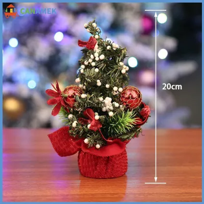 CANAMEK Cây thông Noel mini trang trí để bàn đồ trang trí giả bằng thông kèm nơ ruy-băng decor tiệc tại nhà